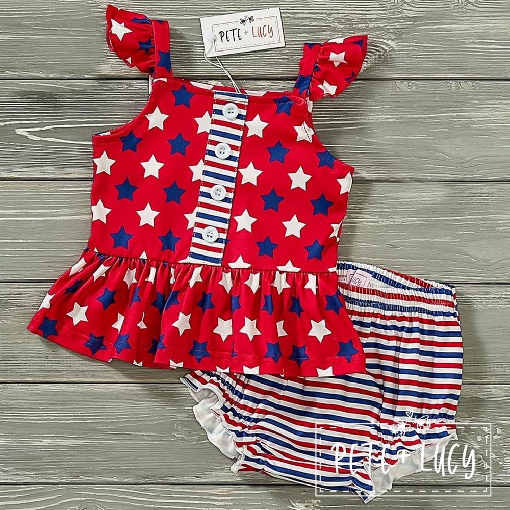 Pete+Lucy Home of the Brave Bummies Set. Size 3-6 months